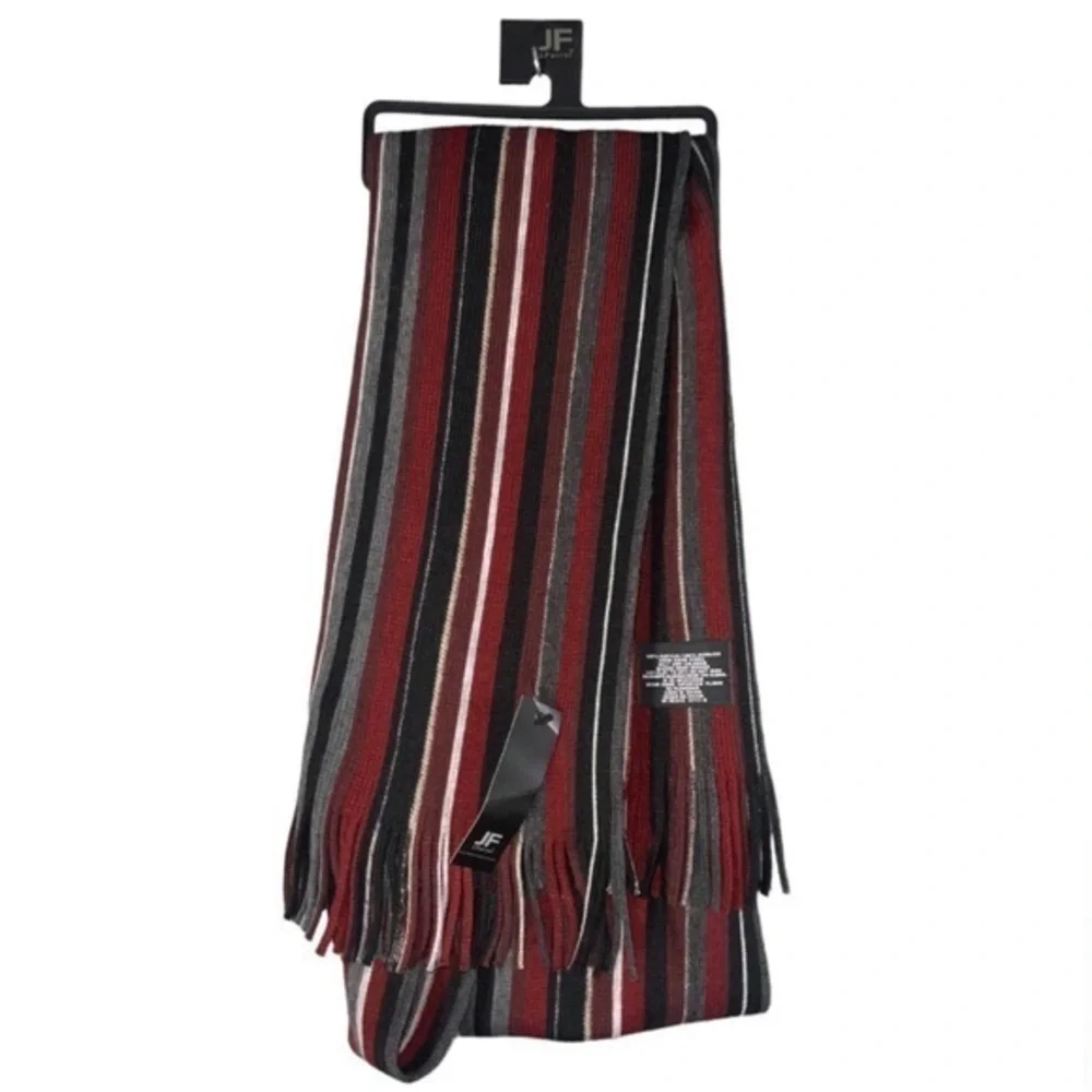 J. Ferrar Burgundy Stripe With Fringe Men’s Winter Scarf NWT